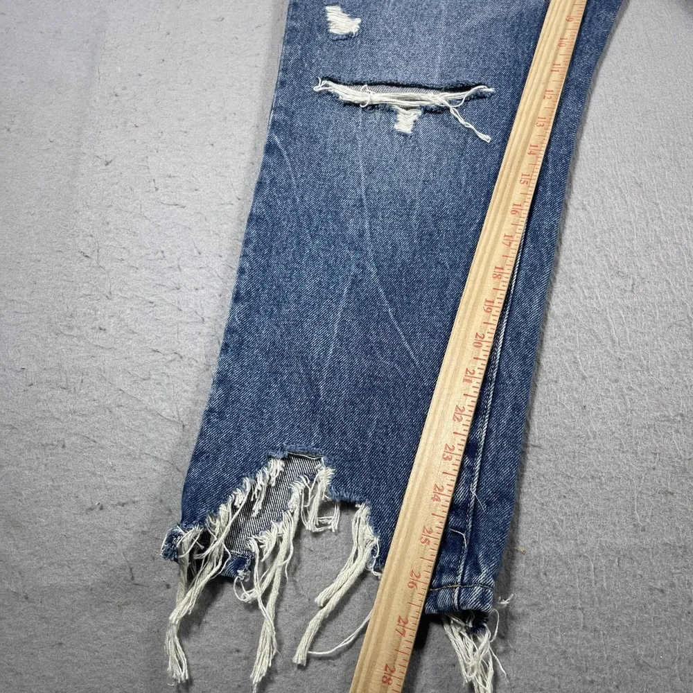 BlankNYC The Madison Crop Jeans Women 28 Blue Distressed High Rise Raw Hem NWT‎